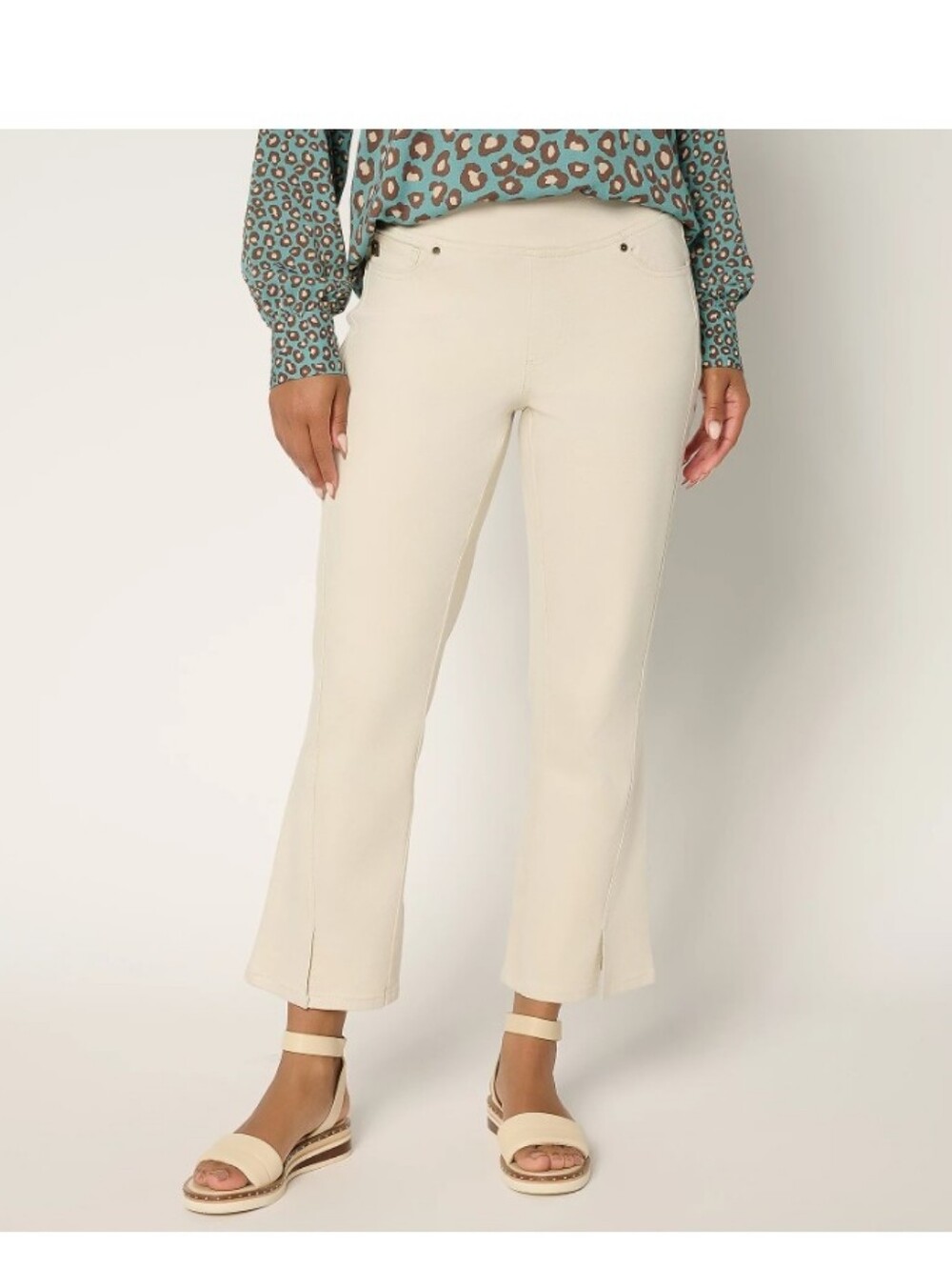 Belle by Kim Gravel Tall TripleLuxe Twill Seamed Kick Flare Crop-White